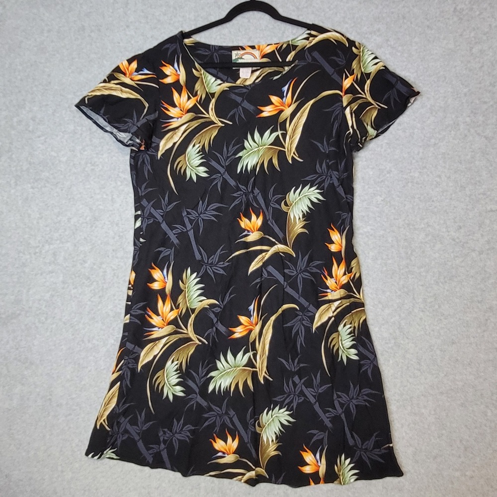Paradise Found Hawaii Bird of Paradise Rayon Dress Black Floral 2XL Made in USA